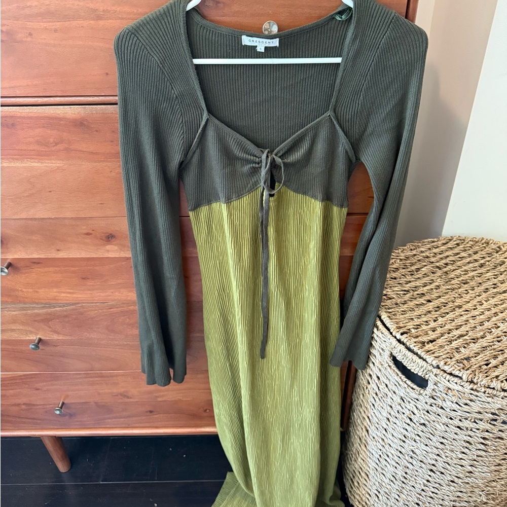 Crescent Black Long Sleeve Tie Front Sundress